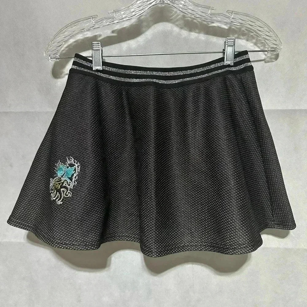 DISNEY Descendants 3 Uma Skirt Skort Large 10/12 Built in Shorts Silver Black